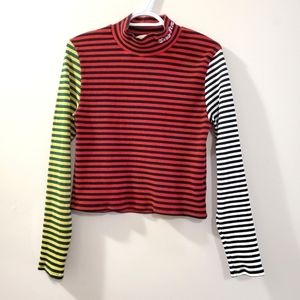 Teddy Fresh 🧸 - Women's Mock Neck Mismatched Striped Long Sleeve